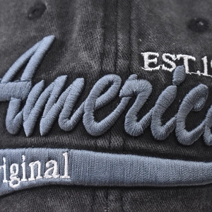 Vintage washed cotton America embroidered baseball cap in charcoal black retro style