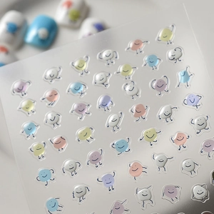 Macro di adesivi per unghie 3D con simpatici personaggi jelly a rilievo in colori pastello