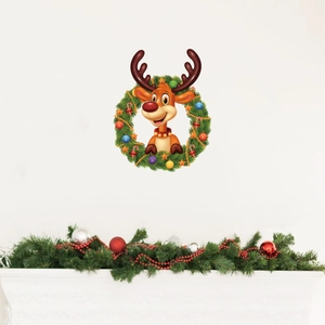 Christmas Reindeer Wreath Wall Sticker PVC Self Adhesive Window Decal Holiday Home Decor Removable Cartoon Deer Ornament