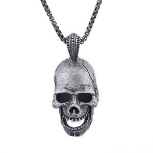 Gothic skull pendant necklace in antique silver finish with a durable box chain