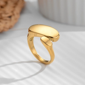 Minimalist 18k gold plated stainless steel irregular oval open ring for women