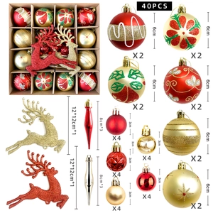 Dettagli del set di 40 decorazioni natalizie con varie dimensioni e forme rosse e dorate