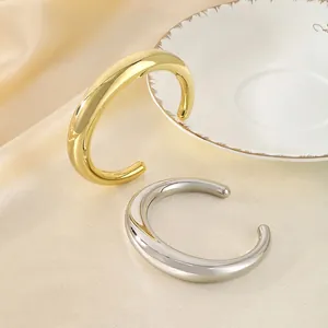 Bracelet Jonc Ouvert En Forme De C Minimaliste Acier Inoxydable Plaqué Or 18K Épais Lisse Poli Pour Femmes Hommes