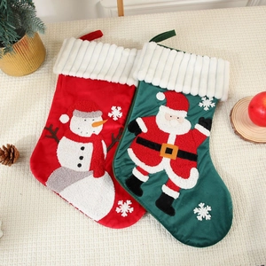 Large embroidered Christmas stockings with Santa and Snowman for festive home wall hanging