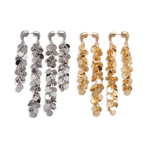 Boucles d'oreilles géométriques à paillettes dorées 18 carats et argentées à franges