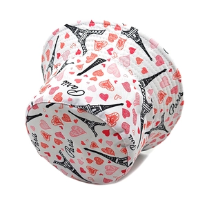 White bucket hat featuring Eiffel Tower and heart patterns with Paris print for women