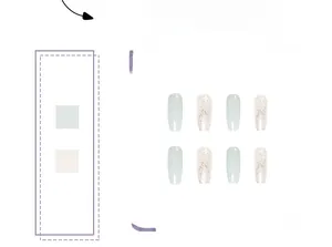 Detail of French ballet style press-on nails with pale green ombre and white glitter