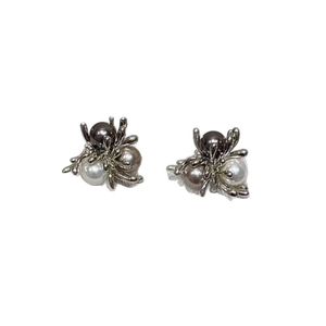 Vintage silver pearl earrings with unique branch design and multi-colored pearls