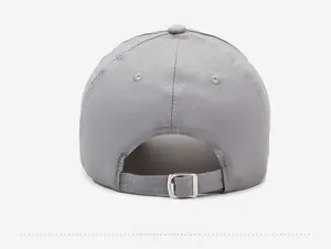 Detail of the quick-dry baseball cap back with adjustable silver metal buckle in dark grey