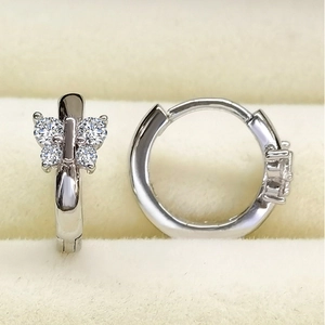 Elegant S925 sterling silver butterfly hoop earrings with sparkling zircon stones
