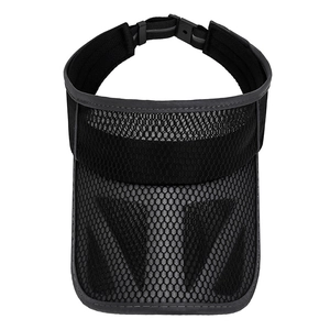 Black mesh sun visor hat for sports with breathable fabric and adjustable strap
