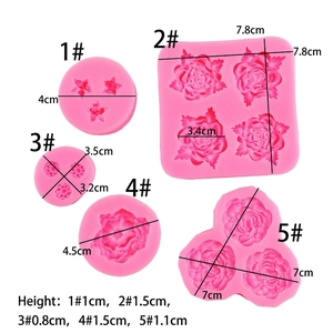 Set of 5 pink silicone rose and peony flower molds for chocolate cake and resin DIY