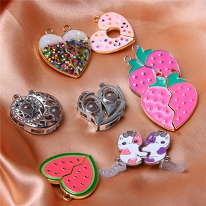 Alloy Enamel Magnetic Suction DIY Jewelry Charms Pendants Heart Strawberry Watermelon Cat Sun Moon Multi Language Projection Stone For Kids
