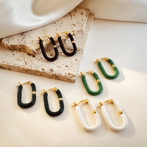 French vintage gold U-shaped earrings with colorful enamel dripping oil finish