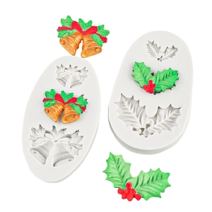 Christmas holly leaves and bells silicone mold for DIY fondant and chocolate baking