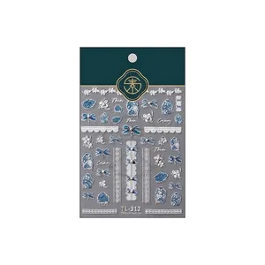 Bow and denim pattern nail art stickers TL-312 with 3D floral and dragonfly designs