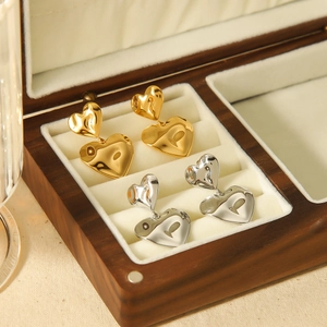 18K gold plated stainless steel double heart drop earrings in gold and silver colors