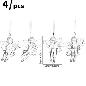 Set of 4 transparent acrylic angel ornaments with musical instruments for Christmas tree