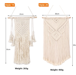 Detailed dimensions of handmade bohemian macrame wall hangings with tassels and wood rods