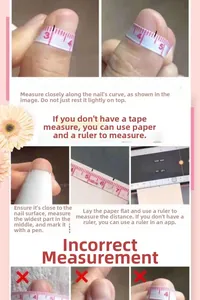 Detailed guide showing three ways to measure nail width using a soft tape and paper strip