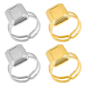 Minimalist Rectangular Stepped Design Open Ring Adjustable Stainless Steel Geometric Jewelry For Women Men