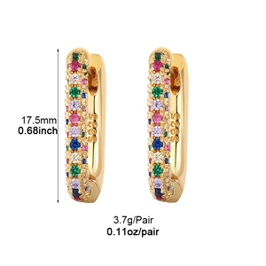 Gold hoop earrings with colorful gemstones and S925 hallmark, 17.5mm diameter