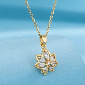 Maple Leaf Pendant Necklace Stainless Steel Micro Inlaid Zircon Minimalist Hip Hop Jewelry For Women Gold Color