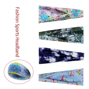 Elastic sports headbands set with floral and tie-dye patterns for yoga and fitness