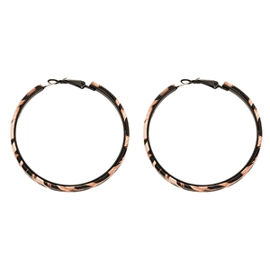 Fashionable leopard print round hoop earrings with black and brown patterns for women