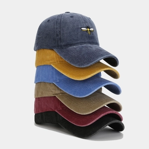 Baseball Cap Washed Cotton Vintage Bee Embroidery Adjustable Sun Protection Retro Dad Hat Unisex Casual