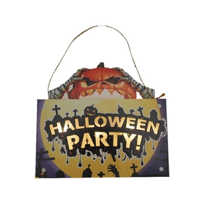 LED Halloween Party sign with pumpkin design and hanging rope for festive door decor
