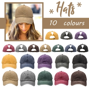 Ponytail Baseball Cap Washed Cotton Sun Protection Outdoor Distressed Vintage Adjustable Hat For Women