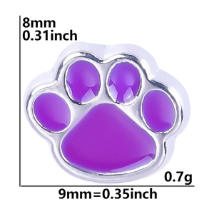 Charm patte de chat violette avec bord argenté pour bracelets DIY, taille 8mm x 9mm