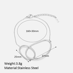 Detail showing dimensions of silver double-loop stainless steel bracelet 160+30mm