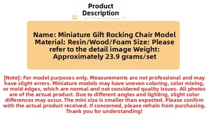 Miniature Christmas rocking chair model specifications with dimensions and materials