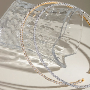Luxurious gold and silver stainless steel tennis necklaces with white zircon stones