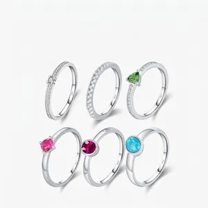 Vintage 925 Sterling Silver Geometric Ring For Women Colorful Zirconia Blue Opal Gold Silver Plated Rhinestone Jewelry