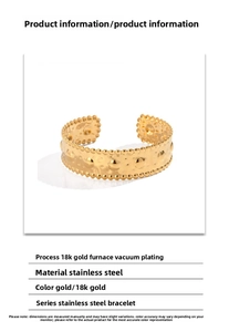Detailed macro shot of vintage gold embossed hammered stainless steel cuff with lace texture