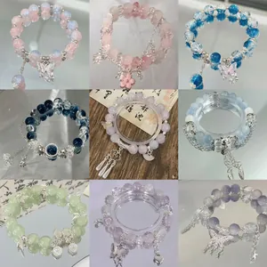 Vintage Beaded Bracelet For Women With Crystal Glass Cat Eye Stone Alloy Butterfly Charm Tassel Elegant Accessory