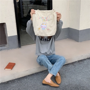 Sac fourre-tout en velours côtelé crème avec broderie colorée Let's Go Picnic