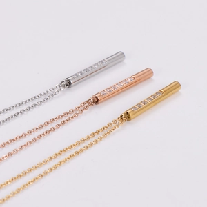 Minimalist stainless steel bar necklaces with zircon in silver, rose gold, and gold finishes