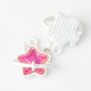 Detailed front and back view of silver star charms with pink resin and crystals