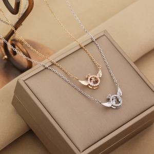 Engel Flügel Tanzender Stein Anhänger Halskette Edelstahl Mit Zirkon Kupfer Schlüsselbein Kette Nischen Mode Schmuck Damen