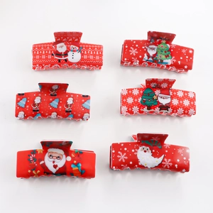 Christmas hair claw clips set with 6 red festive patterns including Santa Claus and snowmen