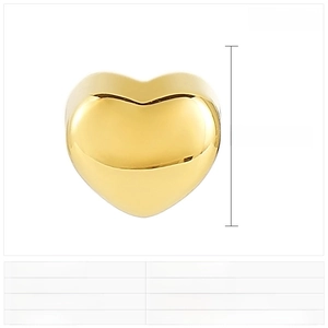 Detailed size chart showing 10x12mm heart pendant dimensions and stainless steel material