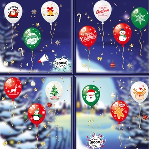 Christmas Static Window Stickers PVC Double Sided Removable Glass Decals Santa Reindeer Balloon Holiday Party Decor