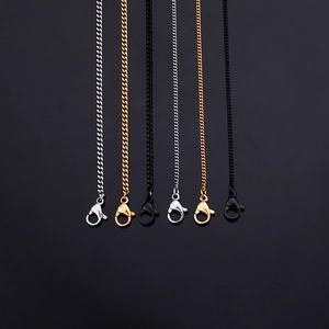 Titanium steel necklaces in silver gold and black with lobster clasps shown vertically