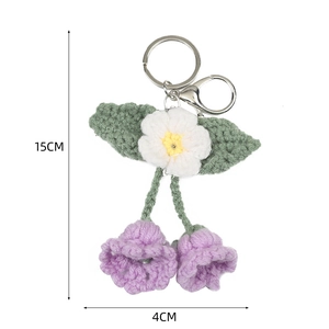 Handmade crochet white flower and purple lily keychain with silver clasp 15cm
