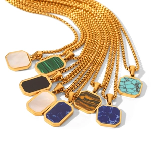 Elegant 18k gold plated box chain necklaces featuring multi-color stone pendants