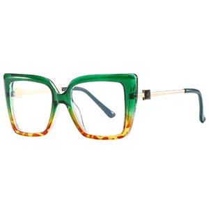 Oversized Square Cat Eye Glasses Fashion Gradient PC Frame Metal Temples Decorative Optical Eyewear For Women
